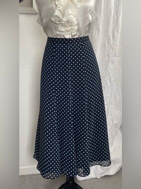 Vintage Studio Petites Polka Dot Chiffon Midi Fit & Flare Skirt Size 8